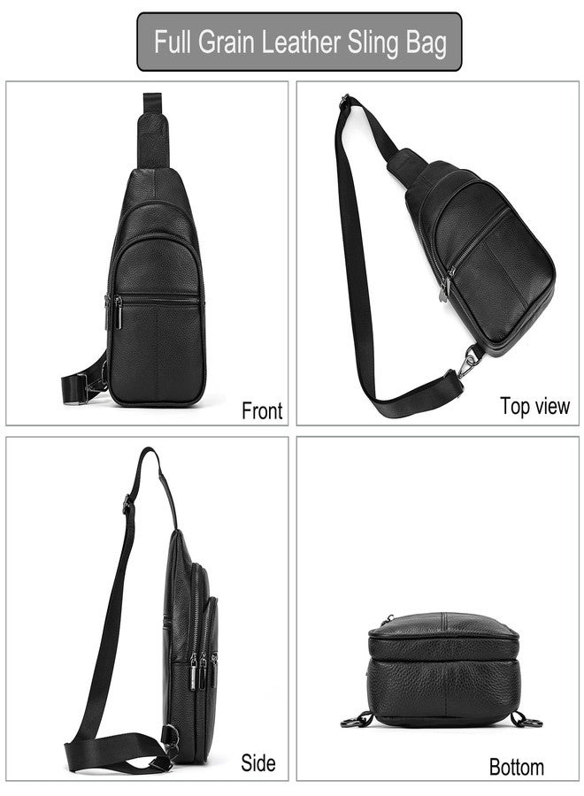 LUUFAN Genuine Leather Chest Bag for Men Women Cross Body Sling Shoulder Messenger Bag with Multiple Pockets for Travel Hiking Outdoor, Black - Image 3
